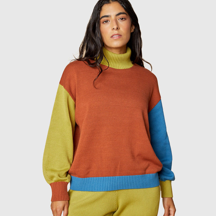 Organic Cotton Colorblock Sweater - Rust