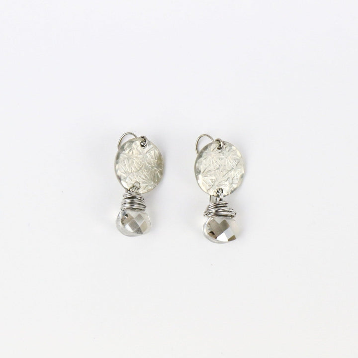 Disc Wrapped Earring- Smokey Crystal