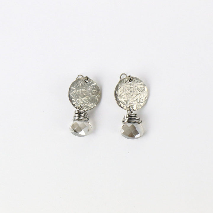 Disc Wrapped Earring- Smokey Crystal