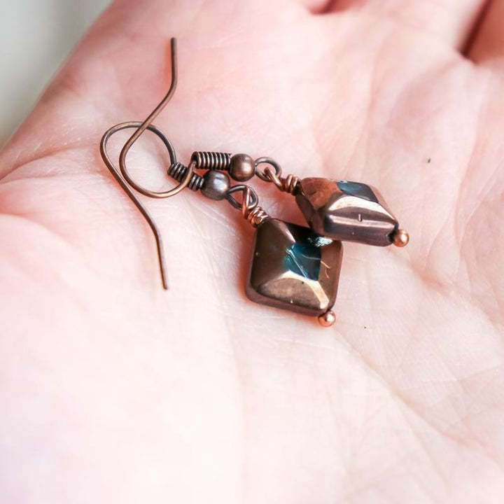 Soldered Diamond Copper Turquoise Earrings