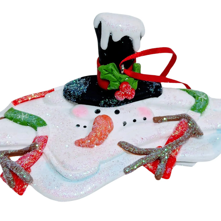 Melting Snowman Ornament Wearing Black Top Hat