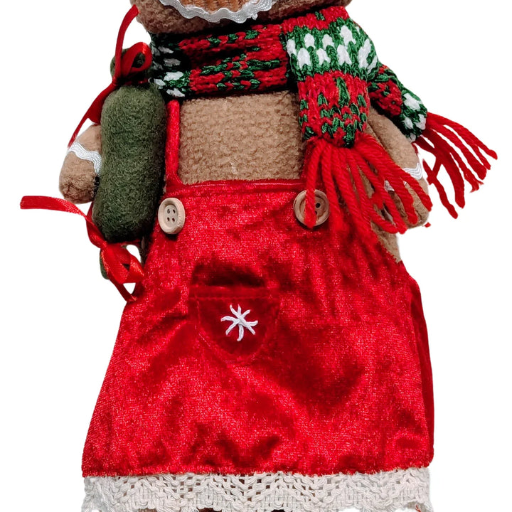 Plush Girl Gingerbread Wearing Red Dress With Red/Green Scarf