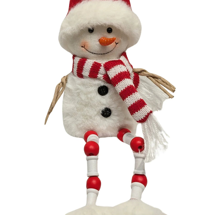 Plush Shelf Sitter Snowman With Red Hat & Red/White Scarf