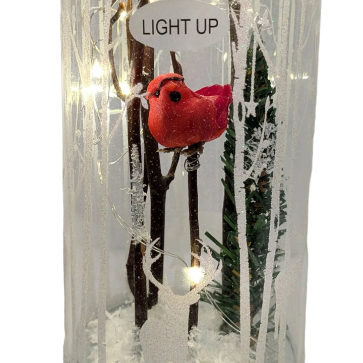 Light Up Decorative Glass with Woodland Scene & Red Cardinal