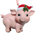 Standing Pink Pig Ornament Wearing Red Santa Hat with Holly