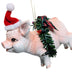 Christmas Pig Ornament Wearing Red Santa Hat