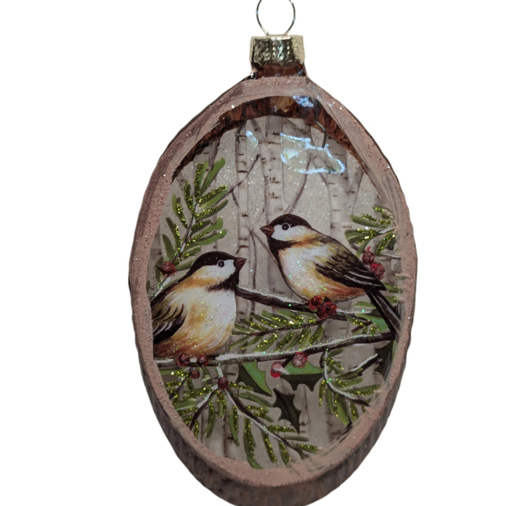 Glass Woodcut Painted Bird Ornament