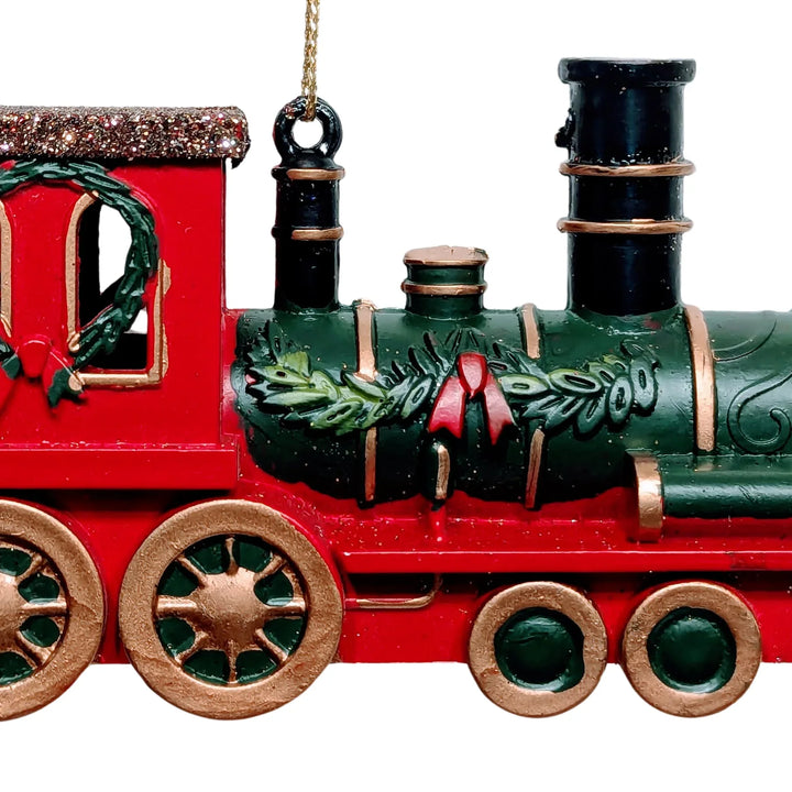 Glittered Green/Red/Gold Train Ornament