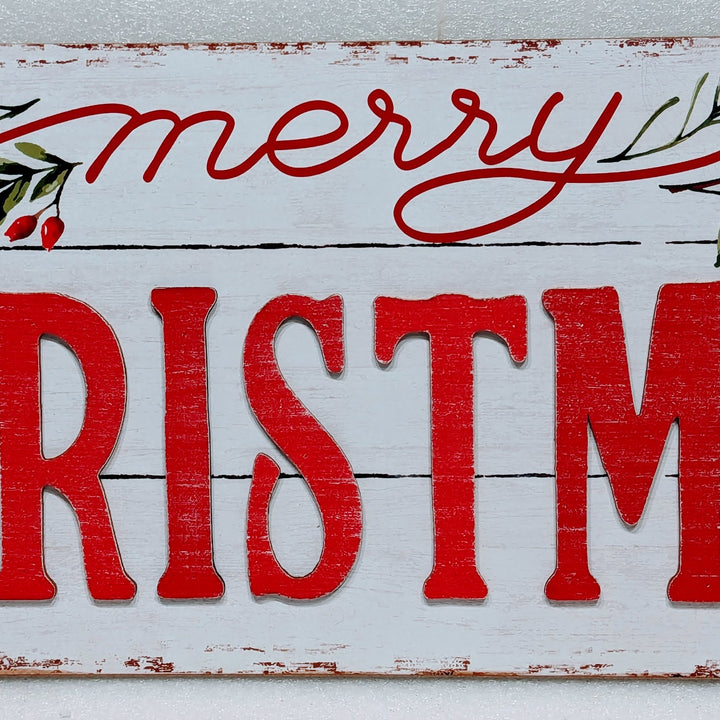 Wooden White Merry Christmas Sign