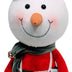 Plush Whimsy Snowman with Oversized Head Wearing Black Hat & Green Striped Overalls