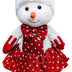 Plush Standing Snowman Wearing Red Polk-a-Dot Dress with Red/White Hat