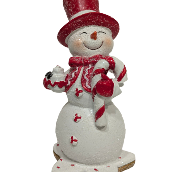 Peppermint Cookie Snowman Figurine Holding Cupcake & Candy Cane