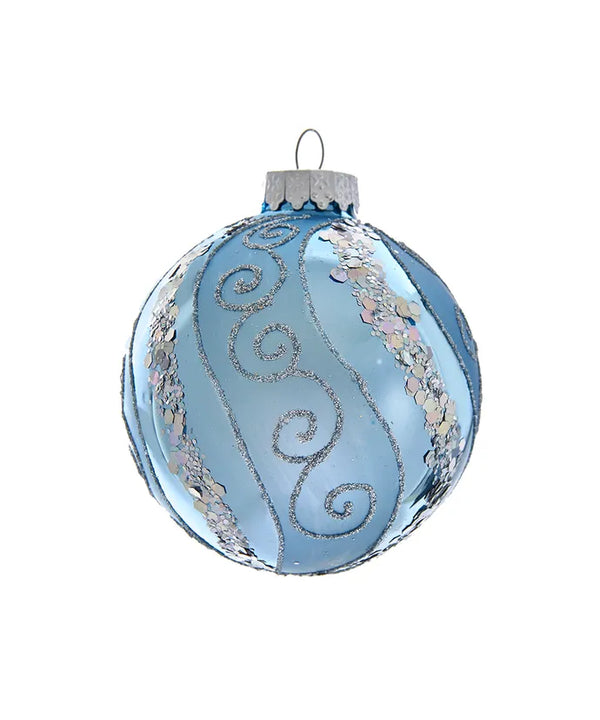 Glass Blue/Silver Ornament with Glittered Accents