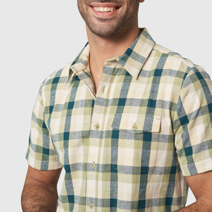 Men's All-day Chambray Short Sleeve Plaid Button Down