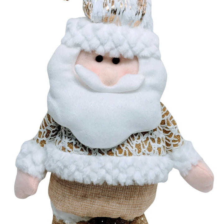 Plush Glittered Gold & White Santa with White & Gold Hat & Scarf