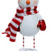 Snowman Figurine Wearing Red/White Scarf & Has Red Bird On Head