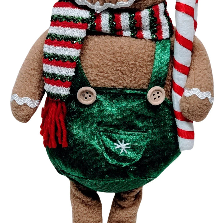 Plush Gingerbread Boy Holding a Candy Cane