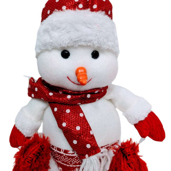 Plush Snowman Wearing Red/White Hat & Red/White Scarf Scarf