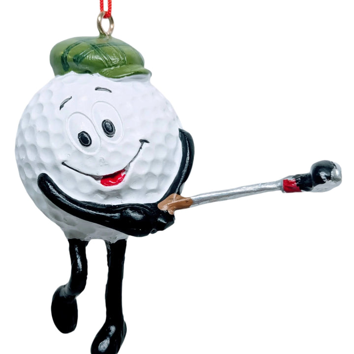 Golf Ball Ornament with Green Cap & Golf Club