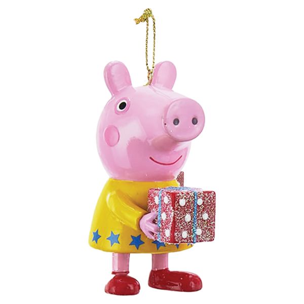 Peppa Pig Ornament Wearing Yellow Dress Holding Christmas Gift