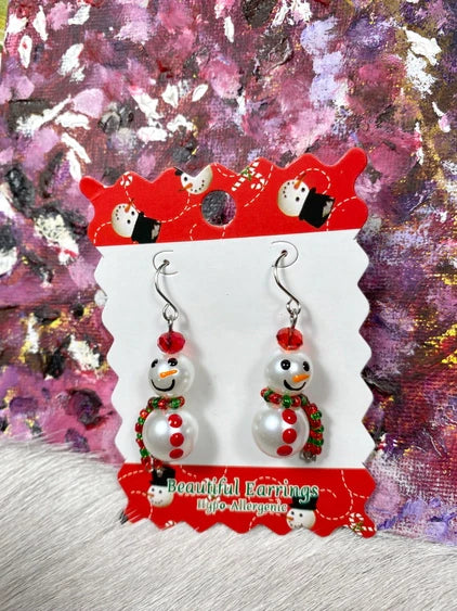 Ladies Christmas Snowman Dangle Earrings