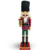 Wooden Red & Green Plaid Nutcracker with Black Fur Hat Holding Christmas Gift