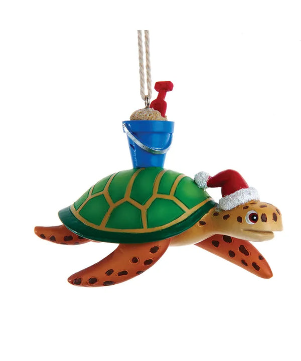 Beach Turtle Ornament with Sand Bucket on Back